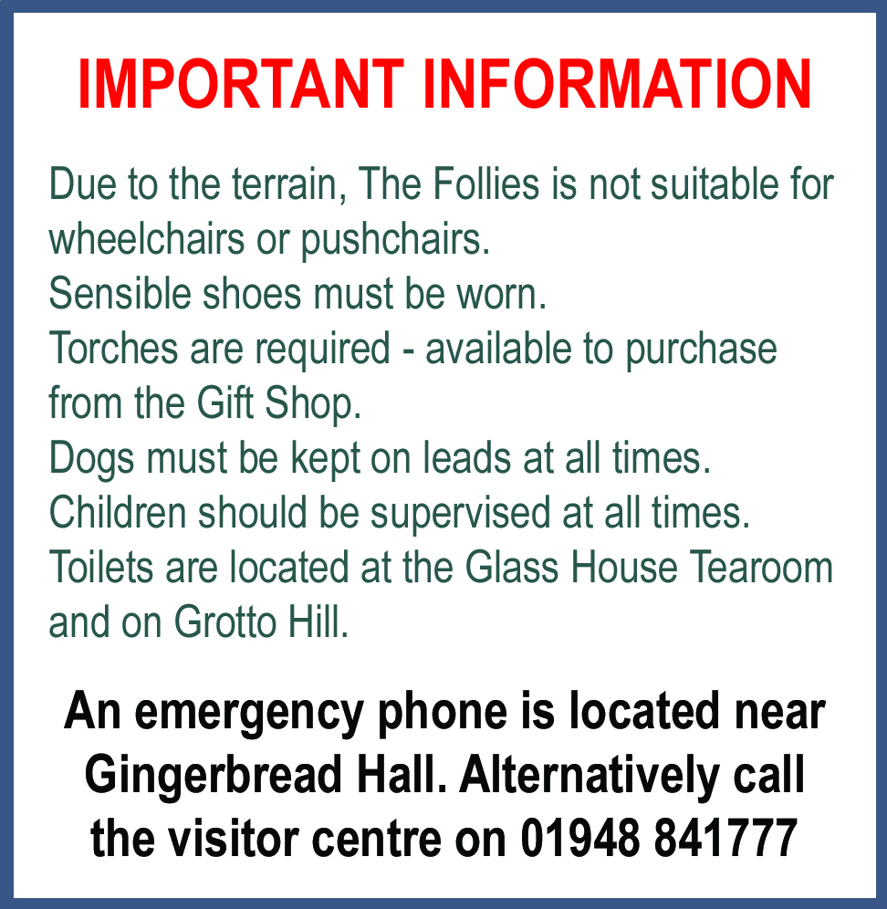 Important visitor information for Hawkstone Park Follies family day out in Shrewsbury